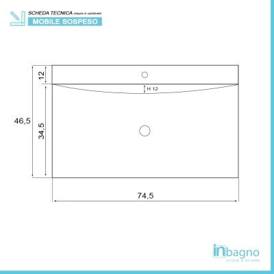 Mobile bagno sospeso 75x51 cm rovere chiaro con due cassetti completo di lavabo specchio e mensola Bravo