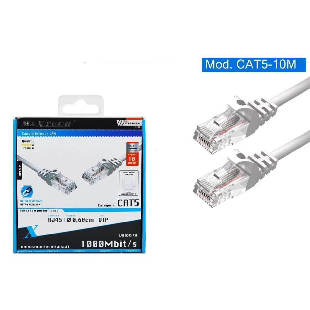 Trade Shop - Cavo Rete Lan Internet 10 Mt Cat5 Rj45 Modem Router Computer Maxtech Cat5-lan10m -