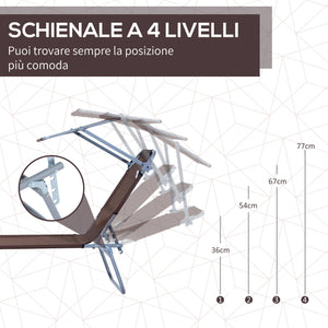 Lettino Prendisole in Ferro Pieghevole Reclinabile con Tettuccio Parasole Oxford Marrone