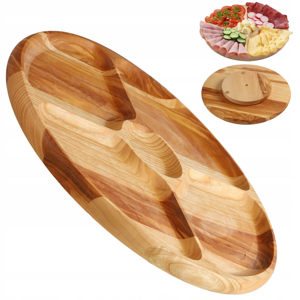 Vassoio girevole KADAX per servire snack, antipasti e formaggi, con 4 scomparti.