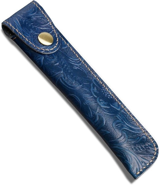 Pennino in Pelle con Chiusura Metallica - Etui Protettivo per Matite e Piume - Accessorio Portatile in Blu