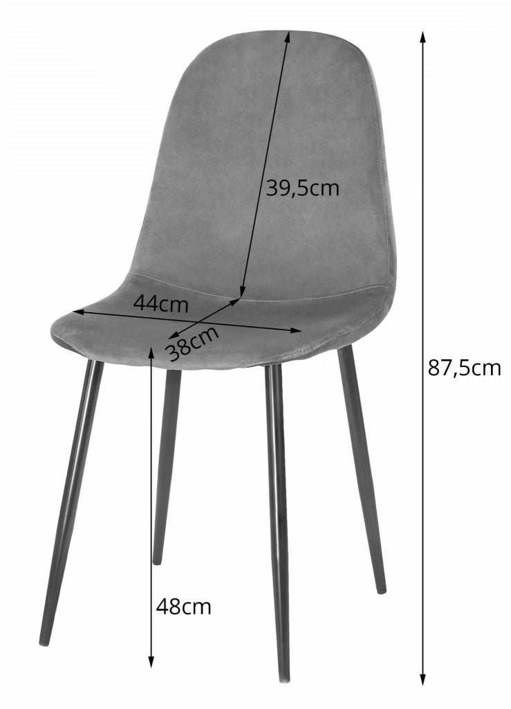 Sedia Valora COMO in velluto grigio scuro, design ergonomico x4