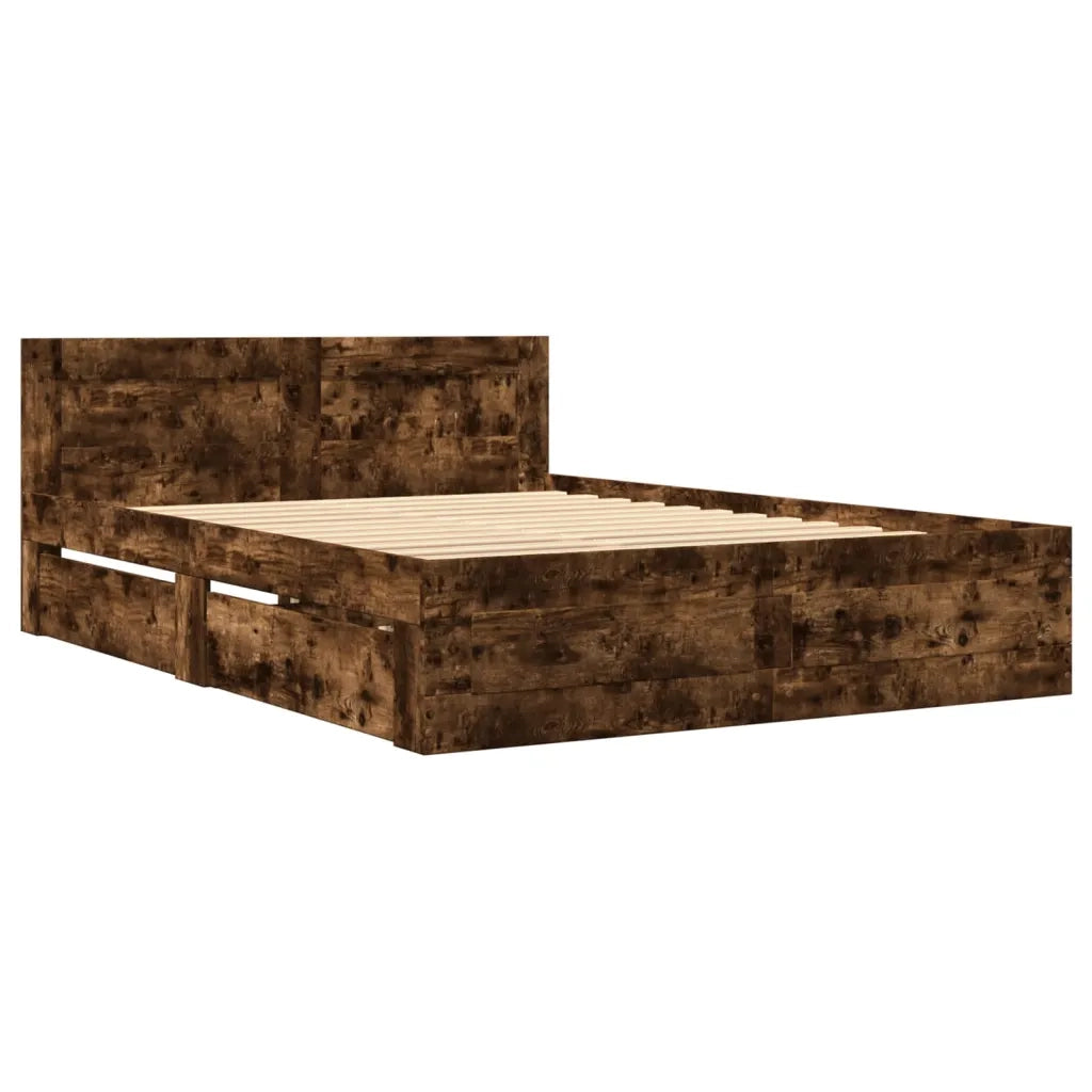 Letto matrimoniale | Letto per adulti | Giroletto con Testiera Rovere Fumo 120x190 cm Legno Multistrato