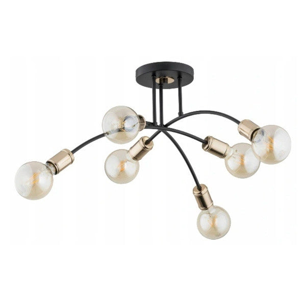 Plafoniera moderna LANTI nera/oro 6 luci E27 Alfa metallo