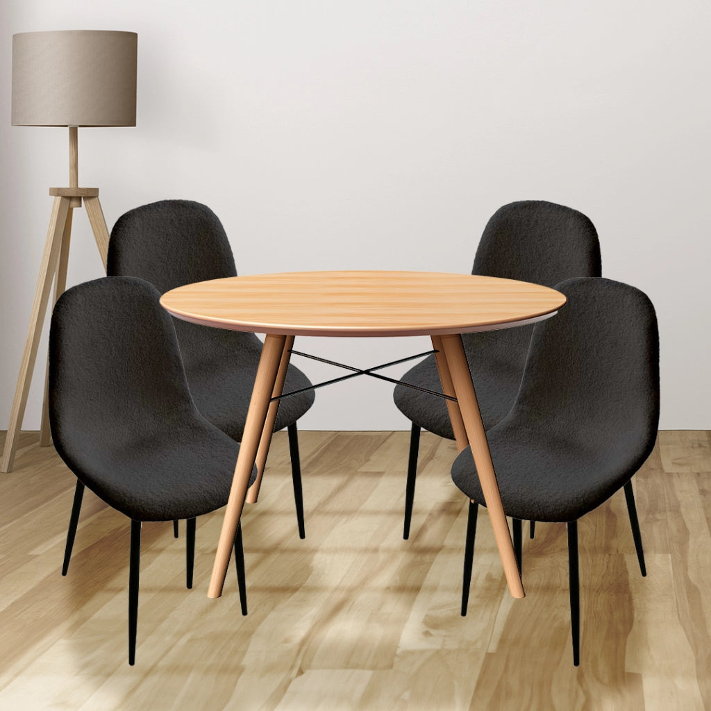 MAURY'S SET 4 SEDIE IMBOTTITE TEDDY IN TESSUTO NERO CON GAMBE NERE 44X48X88 CM