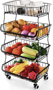 Fruitiera a 4 livelli, contenitore per verdure, cassetti metallici ripiegabili con ruote, adatti per cucina, armadio, bagno, ripostigli, carrello cucina, carrello camera da letto, carrello nursery, carrello bagno