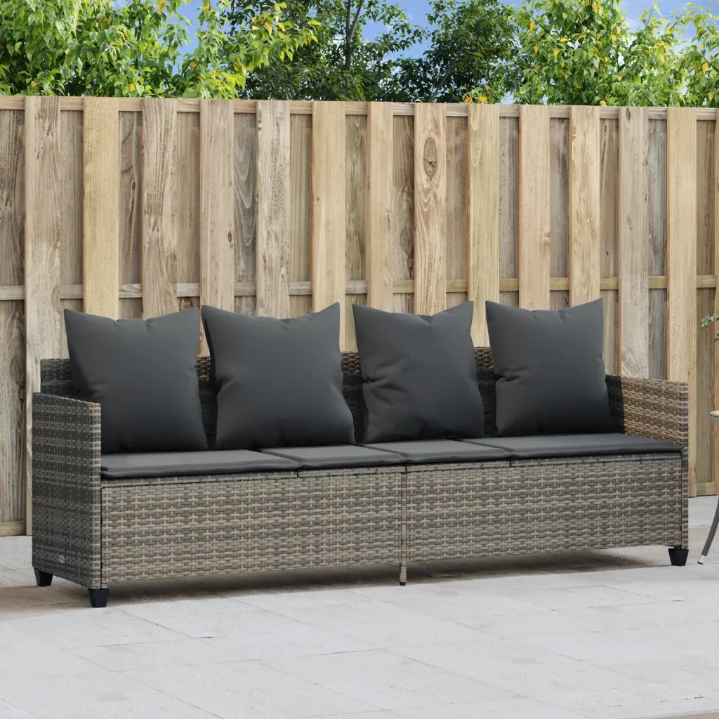 Lettino Prendisole con Cuscini GrigioÂ in Polyrattan