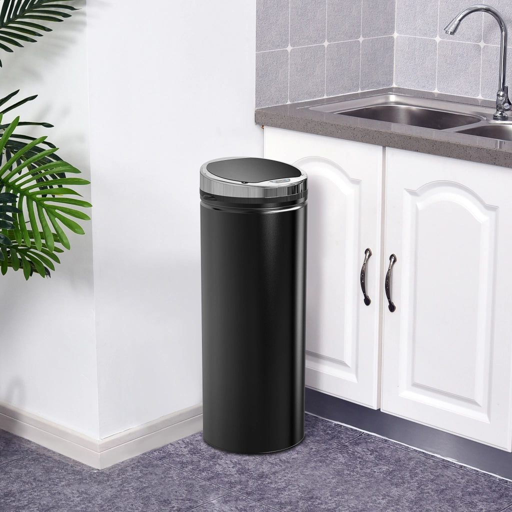 Pattumiera Automatica con Sensore a Infrarossi e Capacit¨¤ 50L, Pattumiera Cucina in Acciaio e Plastica, Nero, 30.5x30.5x81.5cm