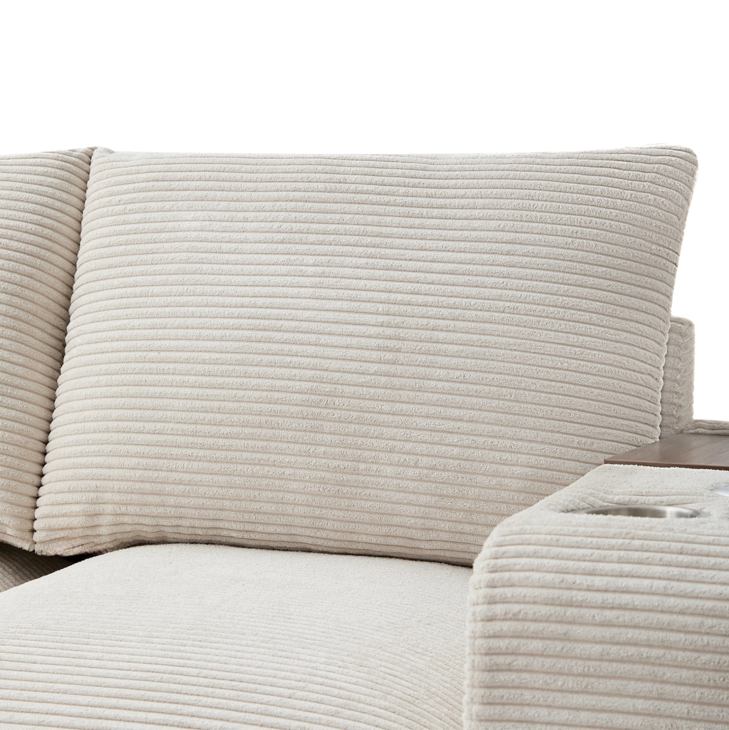 Divano angolare modulare beige in velluto a coste con USB