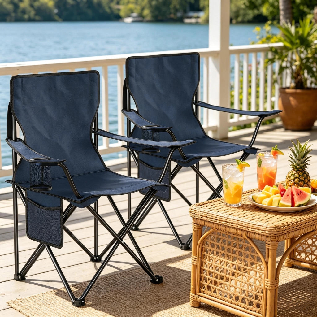 SEDIA DA CAMPEGGIO PIEGHEVOLE Set da 2 pezzi 47x76x80,5 cm Blu navy