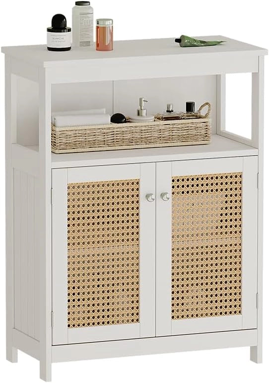 Mobiletto bagno Rosario, Bianco, 60 x 80 cm con ante e vano a giorno, per la conservazione di articoli da bagno e asciugamani