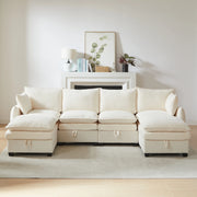 Divano U Modulare con Contenitore ¨C MINIMAL ¨C Velluto Chenille, Cuscini, Braccioli, Legno Massello