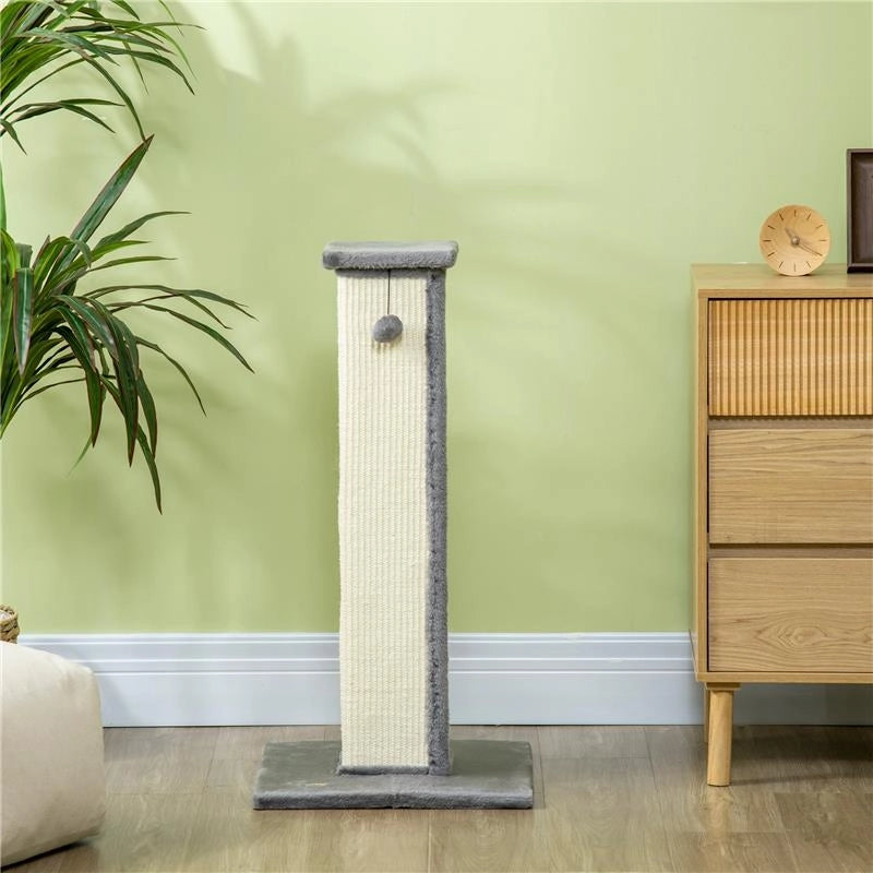 TIRAGRAFFI PER GATTI CON PALLINA PALO IN SISAL E RIVESTIMENTO IN PELUCHE 41X41X81 CM GRIGIO