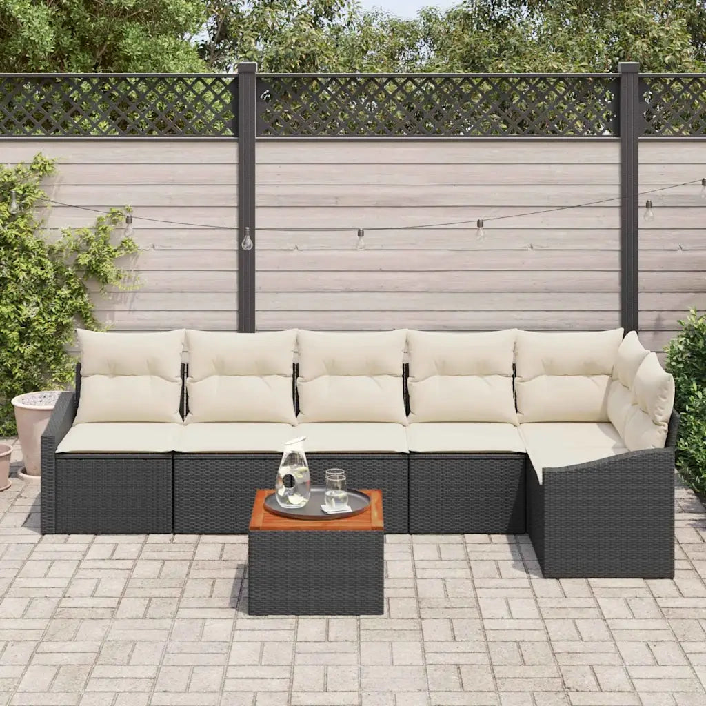 Set Divano da Giardino con cuscino 7 pcs Nero polyrattan 3347838