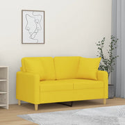 Divano a 2 Posti con Cuscini Giallo Chiaro 120 cm in Tessuto 3200906
