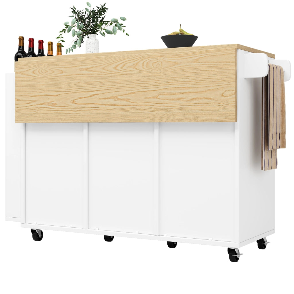 ISOLA PER CUCINA 110x42x90 cm Bianca con piano ribaltabile e ante scorrevoli