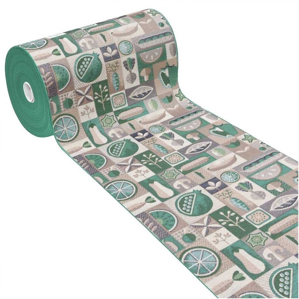 Tappeto Cucina Assorbente Bordato Antiscivolo Frutta e Verdura Passatoia Lavabile 52x80 Cm Verde