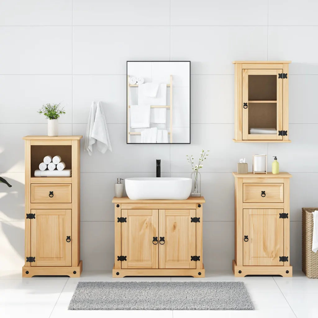 Set Mobili da Bagno 4 pz Corona in Legno Massello di Pino 3334634