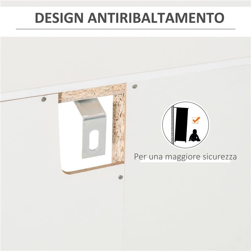 MOBILETTO PORTABOTTIGLIE VINI CON PORTA CALICI E ARMADIETTO CAPACITÀ 20 BOTTIGLIE 80X36X85 CM BIANCO