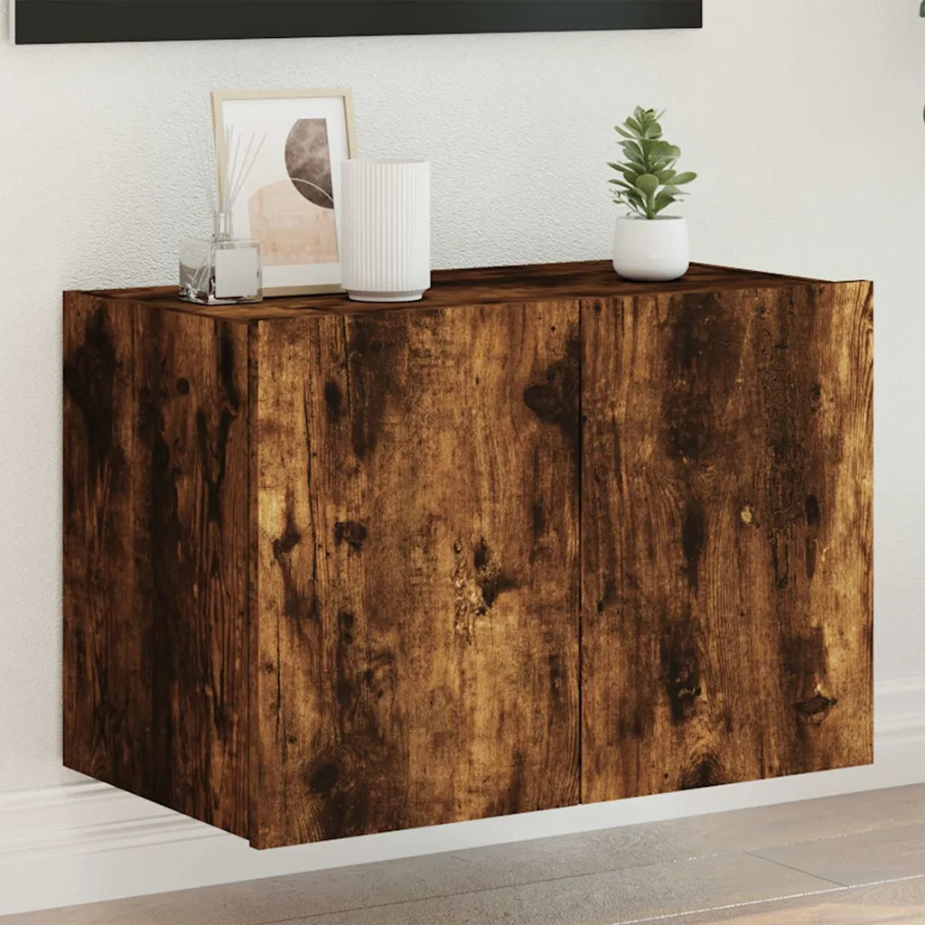 Mobile TV a Parete | Armadietto TV | Mobile Porta TV con Luci LED Rovere Fumo 60x35x41 cm