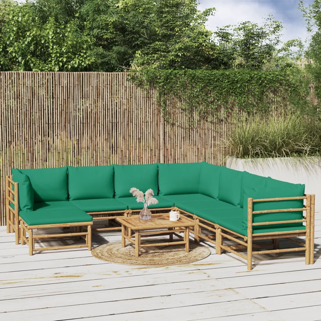 Set Salotto da Giardino 9pz con Cuscini Verdi BambÃ¹