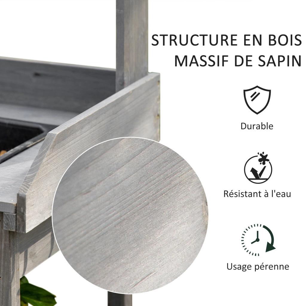 Tavolo da giardinaggio con cassetto, ripiani e lavello ¨C zephmum ¨C legno di abete grigio