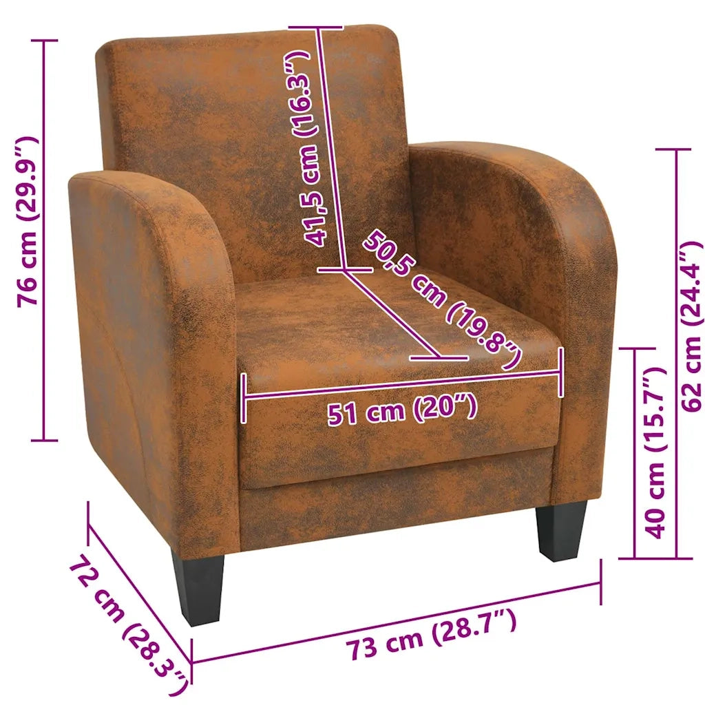 Poltrona-Divano Sedia-Poltroncina Marrone in Similpelle Scamosciata 222735