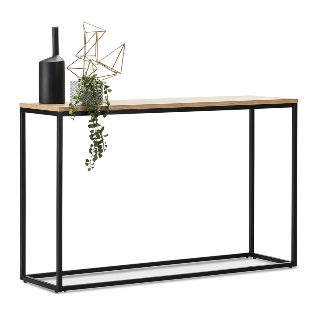 Tavolo a Consolle Kittilä con Telaio Rettangolare in Metallo 80 x 100 x 30 cm Effetto Rovere / Nero [en.casa]