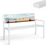 Panca da Esterno in Metallo, Panchina da Giardino 2-3 Posti, con Schienale Decorativo ed Ergonomico, Braccioli, e Piedini Antiscivolo, Panca da Terrazza, Parco, Cortile, Patio, Bianco