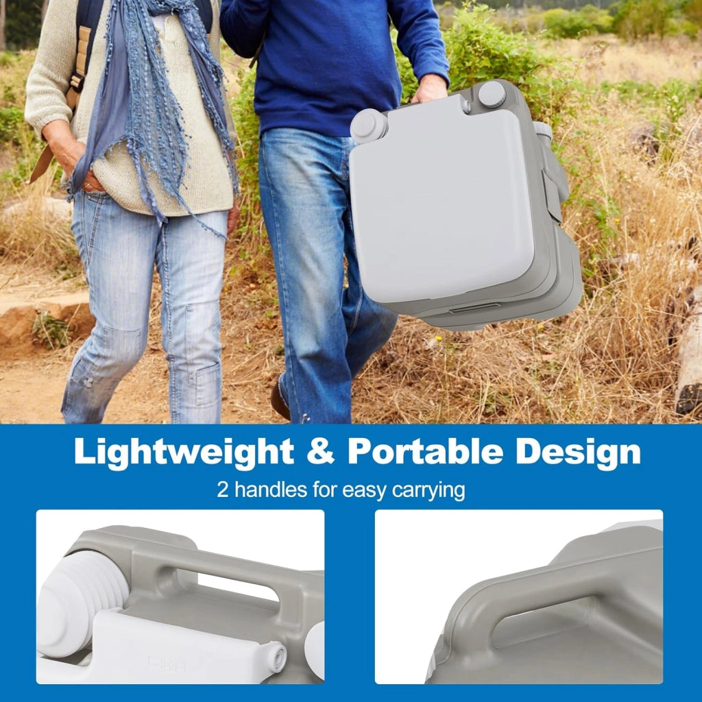 SOARS WC portatile da campeggio, WC portatile con pompa di risciacquo, serbatoio d'acqua 20 l + 10 l, carico 200 kg, altezza seduta 42 cm, imbuto telescopico, per campeggio, viaggio, auto, grigio