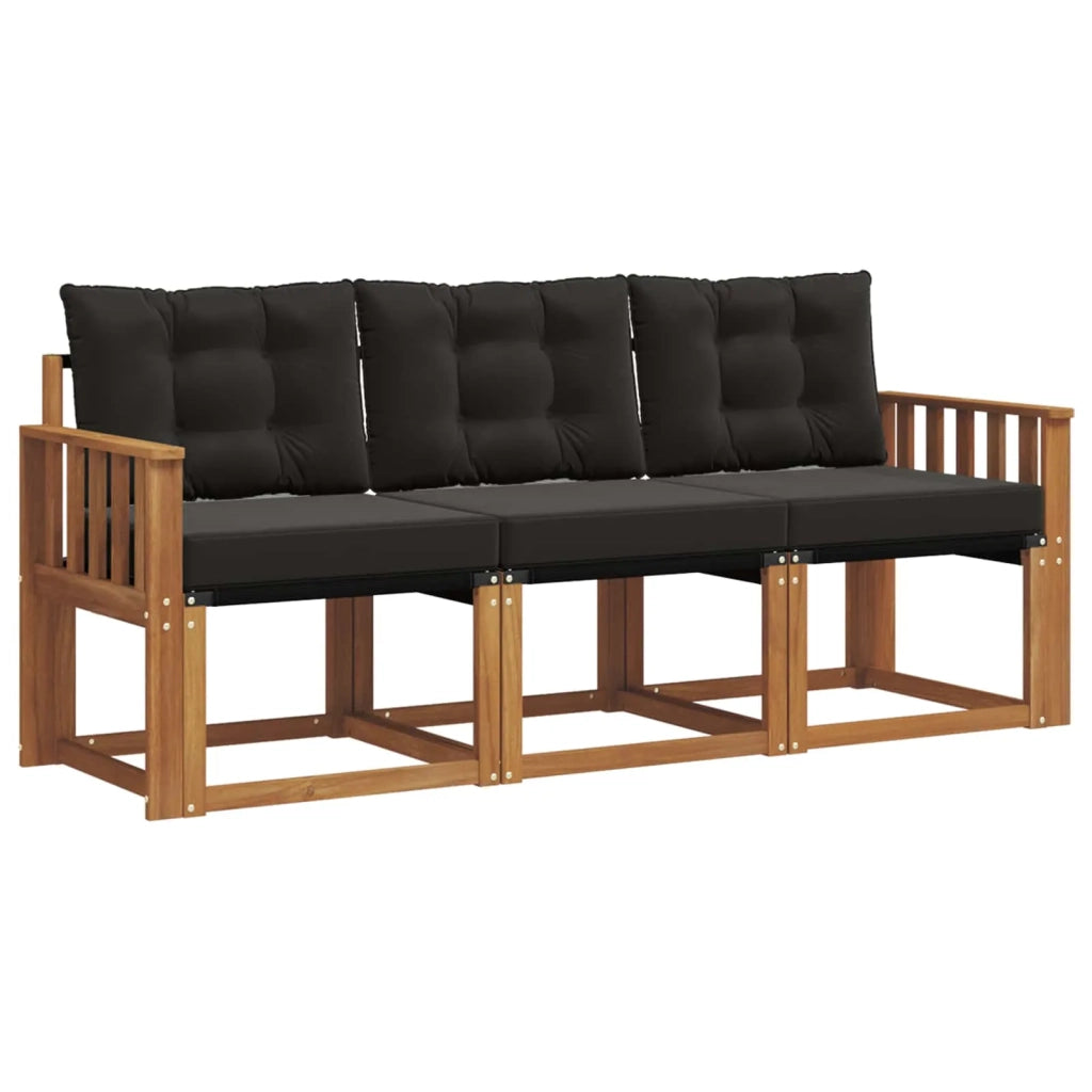 Set di divani da esterno con cuscino 3 pcs Naturale e Nero