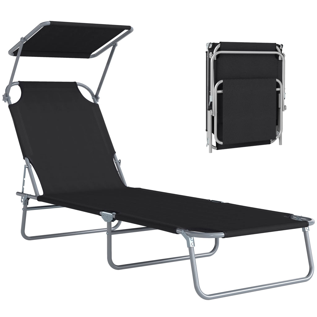 Poltrona da esterno reclinabile con ombrellone ¨C zephmum ¨C Nero 187x58x36 cm