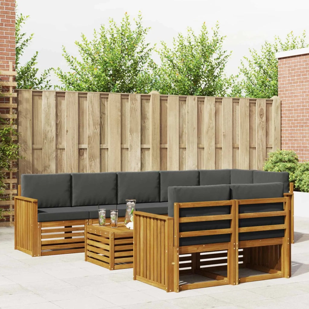 Set divani 9 pcs Naturale e Antracite Legno di Acacia Massello