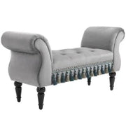 Panca Imbottita in Velluto con Braccioli e Piedi in Legno d'Hevea Grigio 40P x 117L x 58H cm