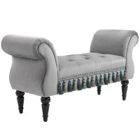 Panca Imbottita in Velluto con Braccioli e Piedi in Legno d'Hevea Grigio 40P x 117L x 58H cm