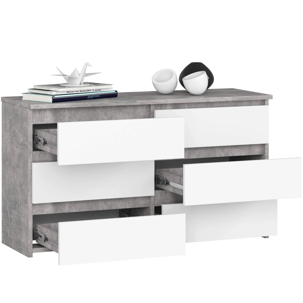 Cassettiera CL100 compatta AKORD Cemento 100 cm 6 cassetti inserto frontale Bianco 100x35x57 cm