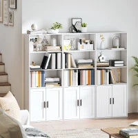 Libreria con Ripiani Aperti e Armadietto 2 Ante con Mensola Interna Regolabile, 60x30x145.5 cm, Bianco