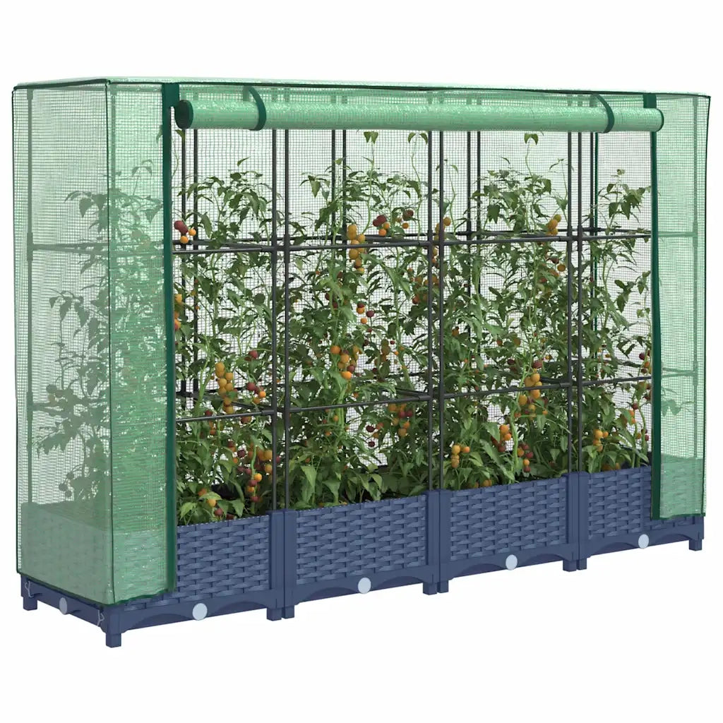Fioriere | Cassetta per fiori | Letto rialzato con copertura per serra effetto rattan 160x40x123 cm