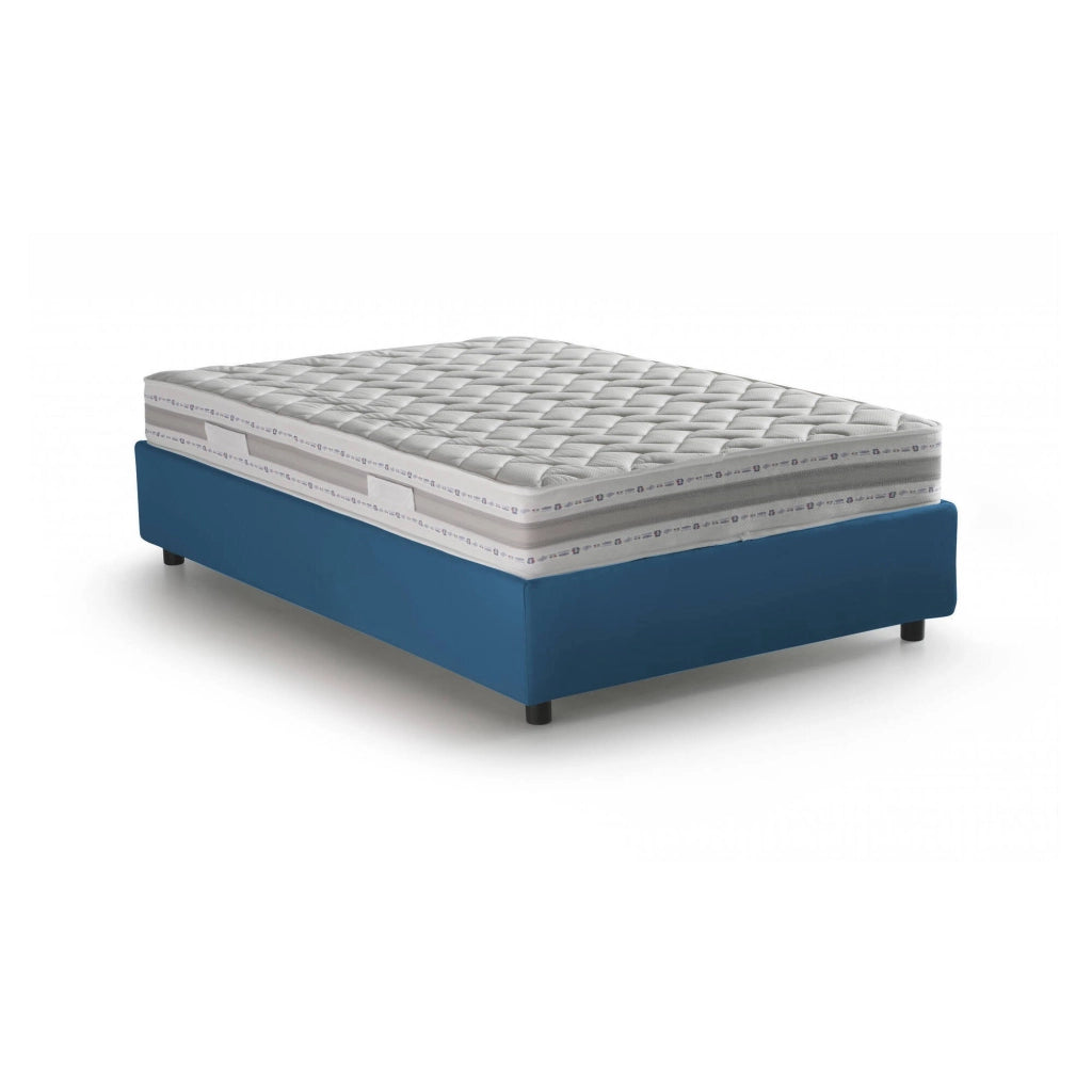 Letto matrimoniale Alaksir, Letto contenitore con rivestimento in tessuto, Made in Italy, Apertura frontale, con materasso cm 140x200 incluso, Blu