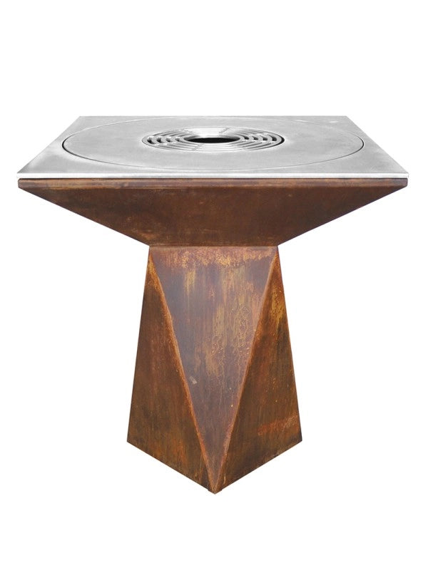 Braciere da giardino, Barbecue con griglia con foro per wok in acciaio - G1 corten