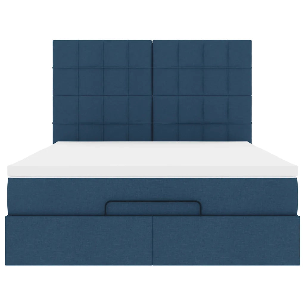 Struttura Letto Pouf con Materasso Blu 140x200cm in Tessuto 3313167