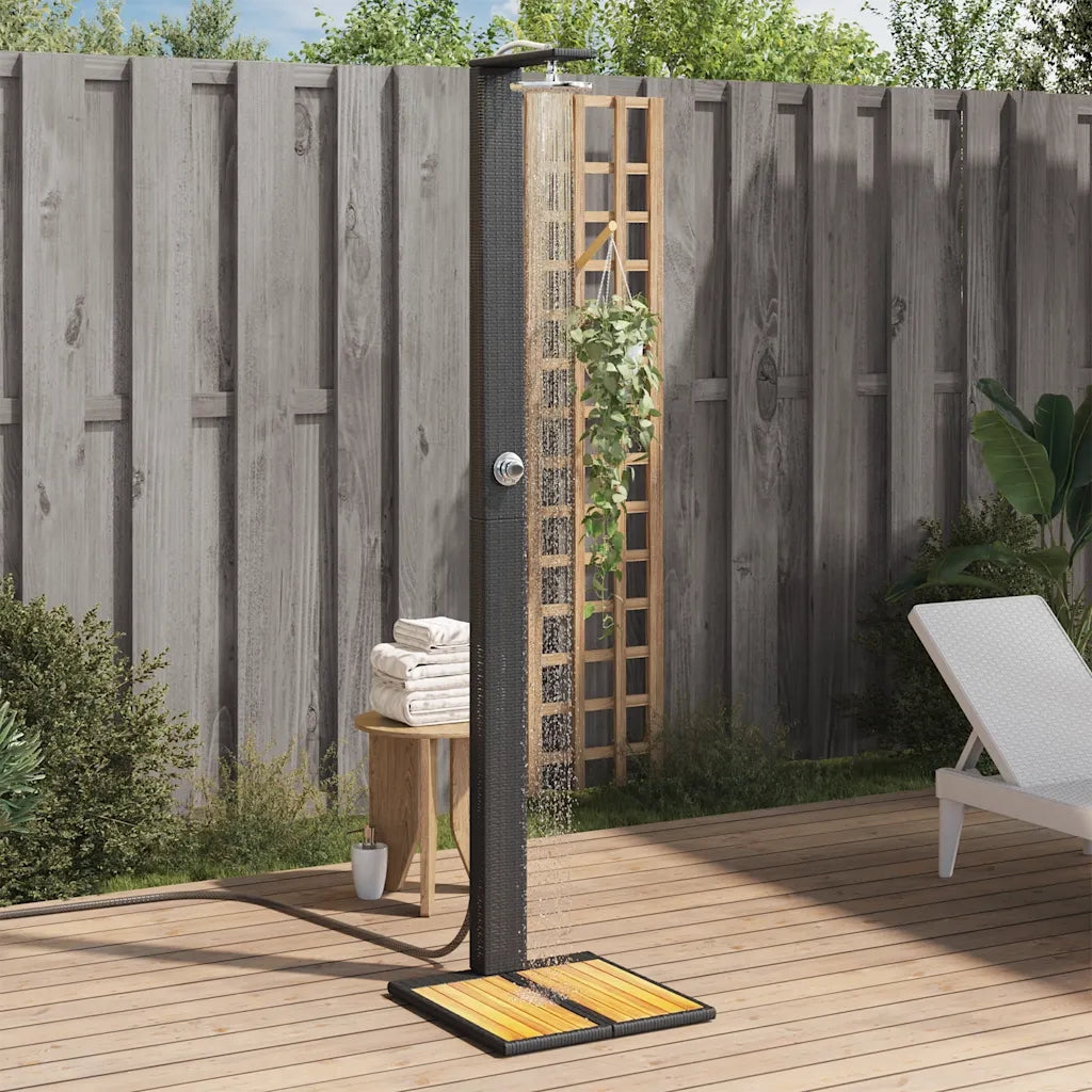 Doccia da Esterno Nera 50x55x224cm in Polyrattan e Legno Acacia CFW7553488