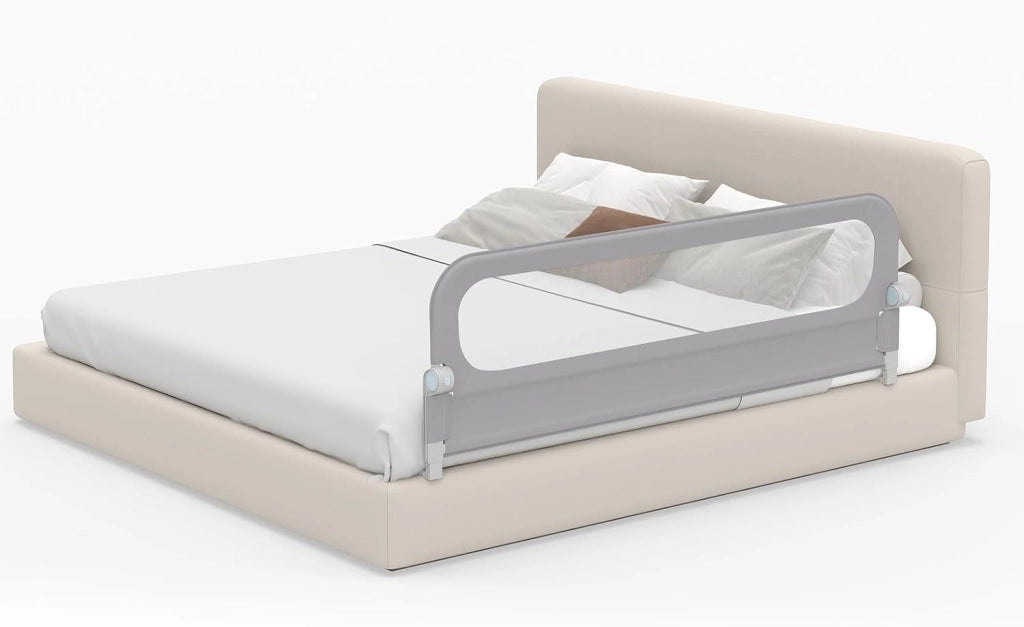 Sponda Letto per Bambini 80/120/150/180 cm, Barriera di Sicurezza per Neonati, Altezza Regolabile a 3 Livelli, Barriera Letto Pieghevole, con Cinghia di Sicurezza (180 cm,Grigio)