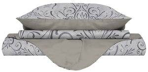 Copripiumino Matrimoniale con Stampa sul Sacco e Federe Doubleface Ornato Grigio