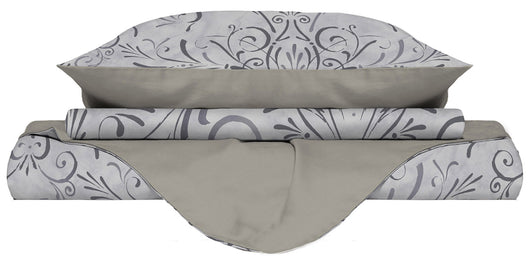 Copripiumino Singolo con Stampa sul Sacco e Federe Doubleface Ornato Grigio