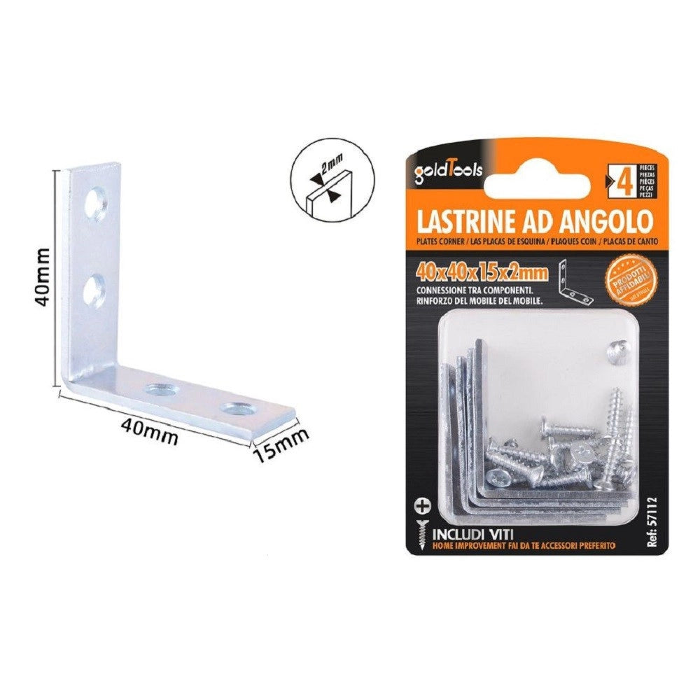 Trade Shop - Set 4 Pz Lastrine Ad Angolo Lastrina Angolare 40x40x15x2mm Con Viti Mobili 57112 -