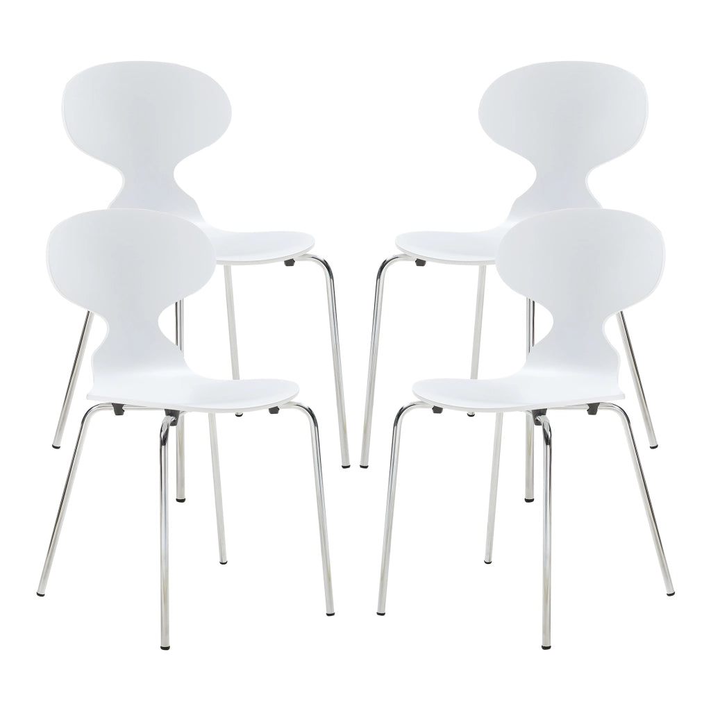 Set Kil di 4 Sedie Impilabili da Sala Pranzo - Bianco / Cromato [en.casa]