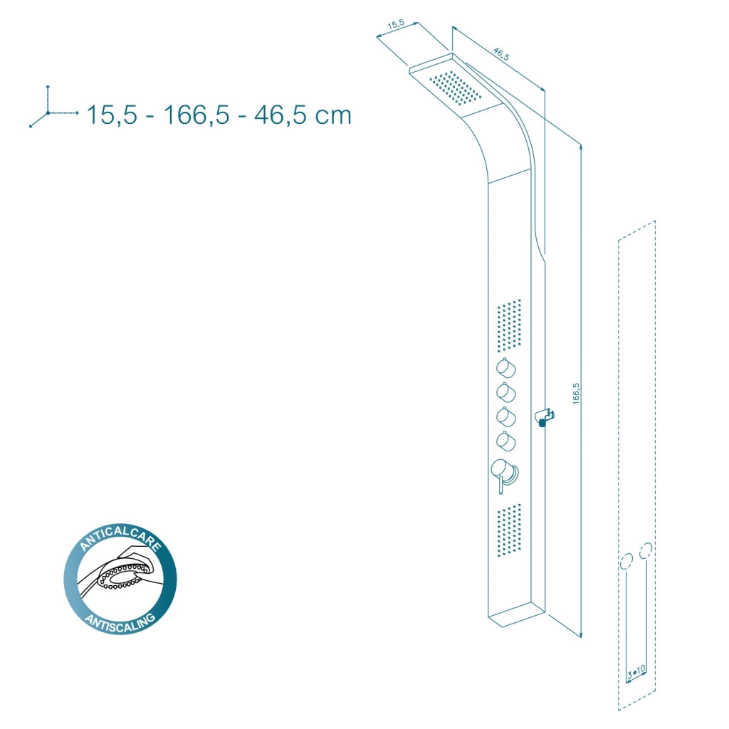Danubio - Colonna Doccia Idromassaggio h 166 5 cm in Alluminio Nero