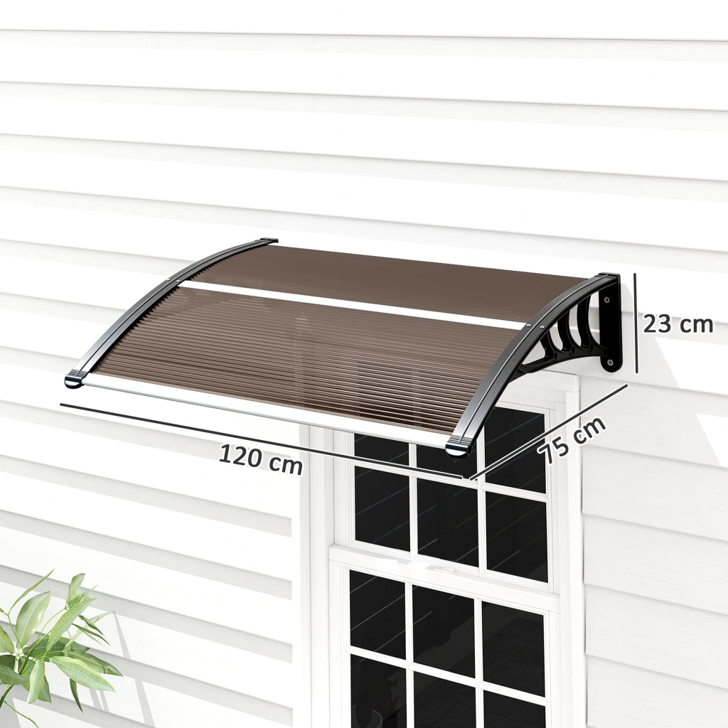 Pensilina da Esterni Impermeabile e Anti-UV 75x120x23 cm in PC PP e Alluminio Marrone e Nero