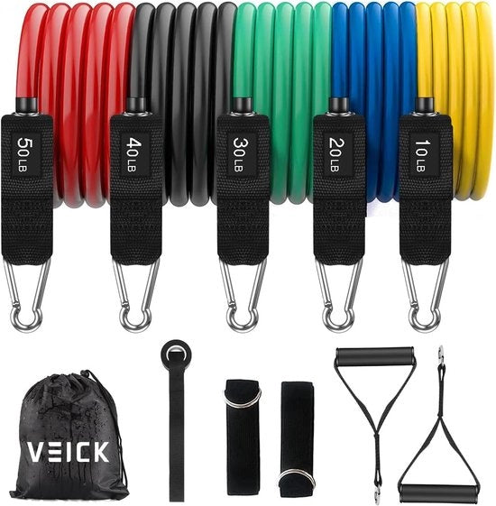Set di cinture di resistenza 5 cinture di resistenza per allenamento, cinture di resistenza con tasca portatile, allenamento di Pilates, fisioterapia